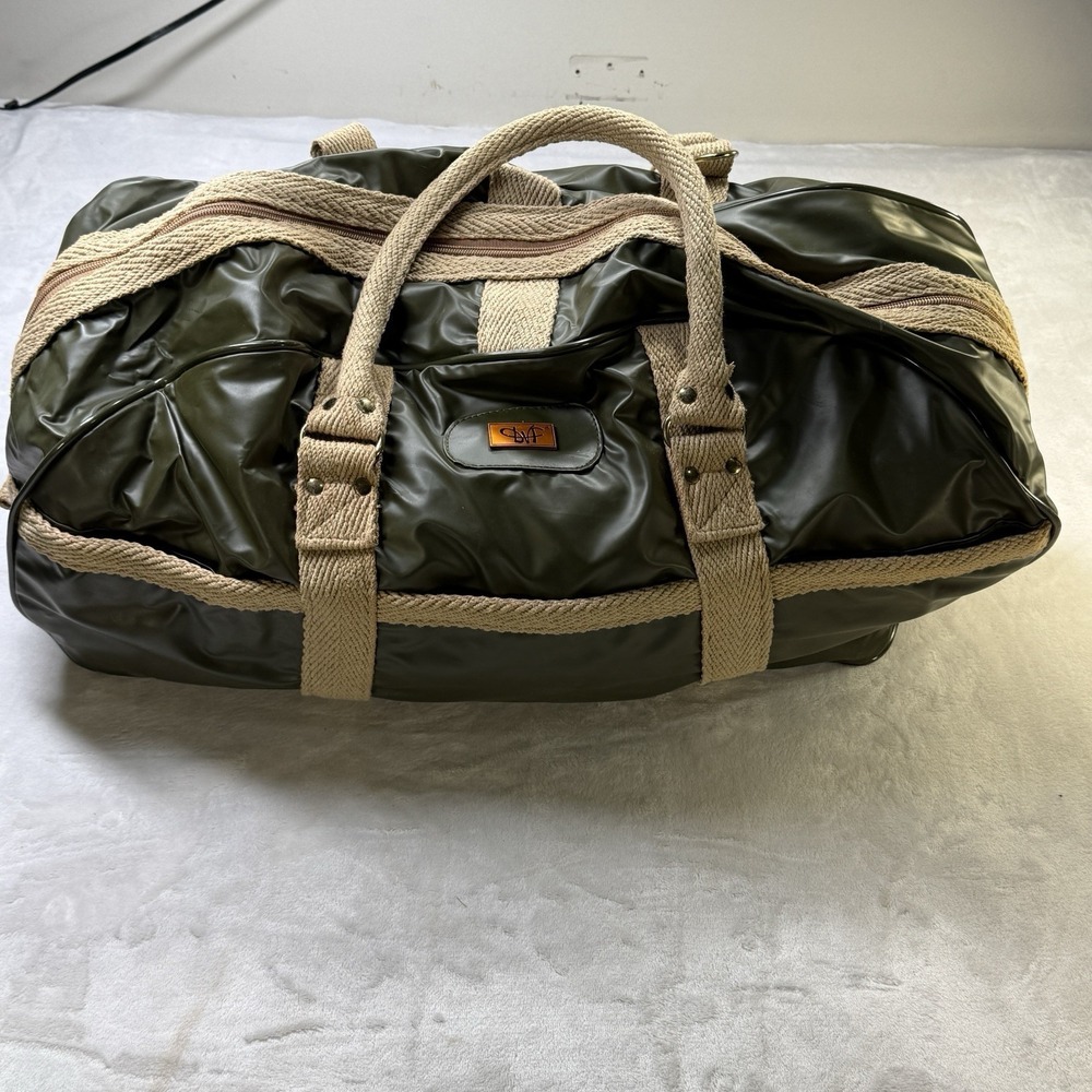 Vintage Diane Von Furstenberg DVF Green Vinyl Weekender Duffel Bag Large Travel